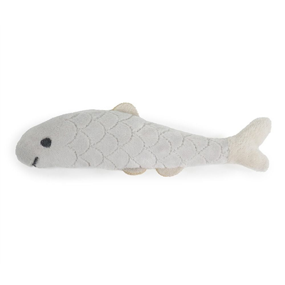 Durable plush fish toy for cats, featuring Battersea’s signature grey.