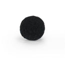 Close-up image of a black Battersea Pounce Cat Ball feline toy. 