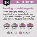 7-day transition guide for safely switching your cat to Black Hawk Healthy Benefits Hairball nutrition.
