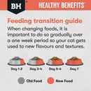 Step-by-step 7-day transition guide for switching your cat to Black Hawk Healthy Benefits cat food.