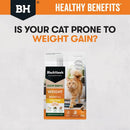 Black Hawk Healthy Benefits Weight Management graphic with text "is you cat prone to weight gain?"