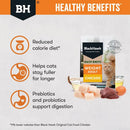 Black Hawk Healthy Benefits Weight Management graphic showing targeted nutrition for cats needing a reduced-calorie diet.