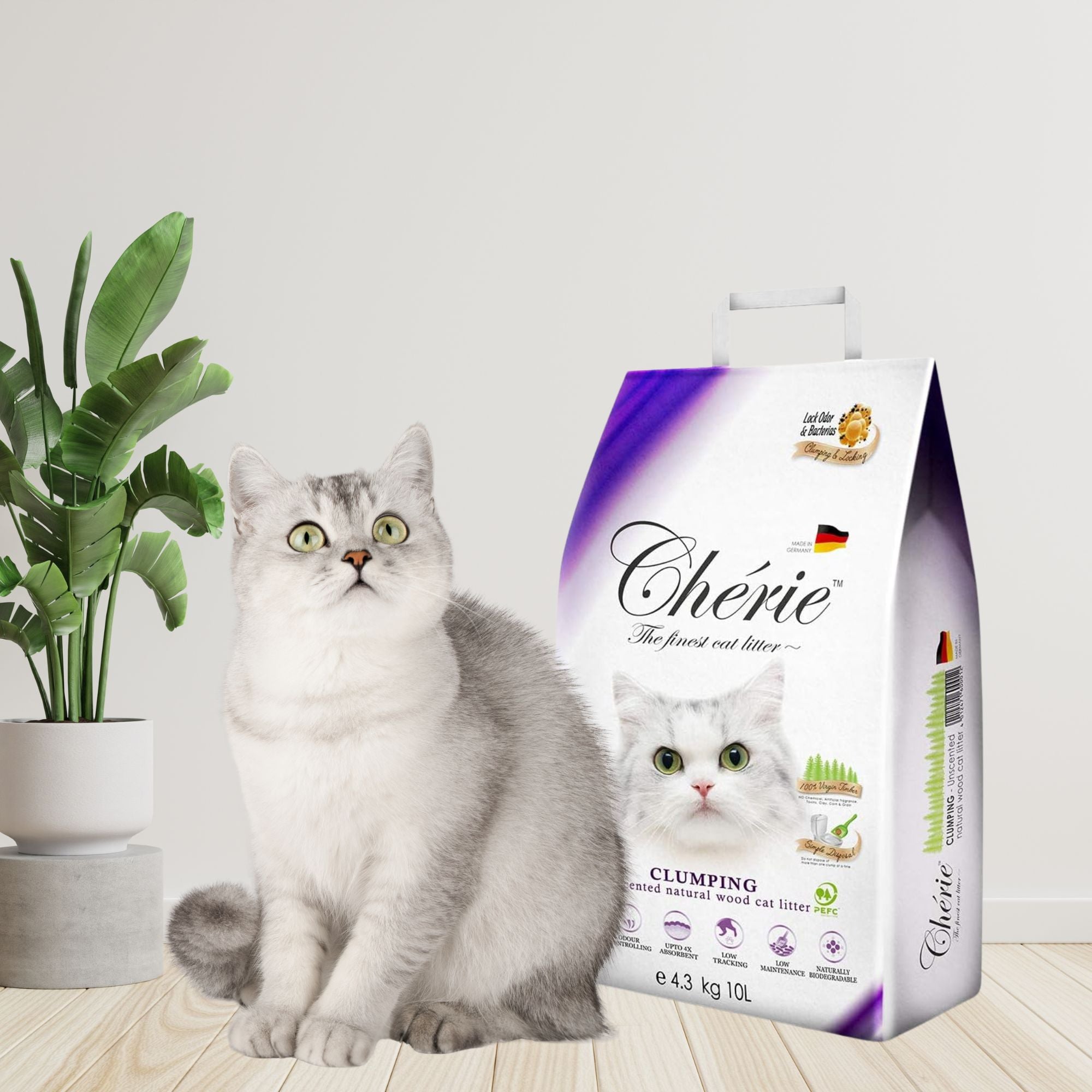Cherie Clumping Natural Wood Cat Litter 10L