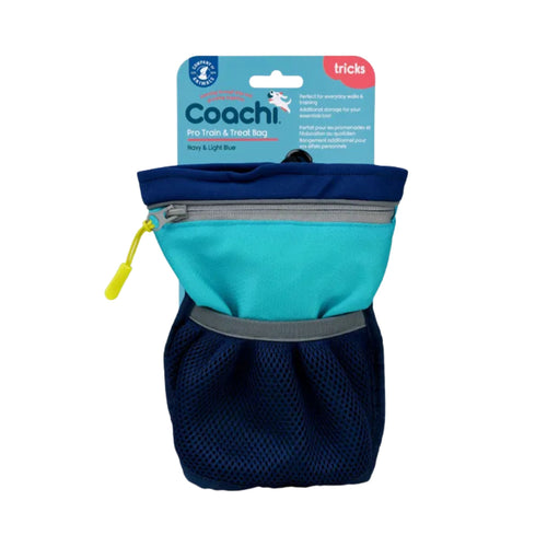 Coachi Pro Train & Treat Bag in retail packaging displaying features and benefits.
