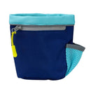 Coachi Train & Treat Bag front view showing zipped pocket and side pouch (Navy & Light Blue).
