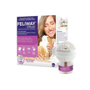 Feliway diffuser packaging with a woman holding a cat on a white background