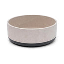 Front view of Fuzzl Titan Bamboo & Rubber Base Dog Bowl in Stone colour with black rubber base