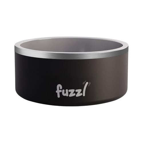Front view of Fuzzl Titan Thermal 17cm Dog Bowl in Matt Black with logo