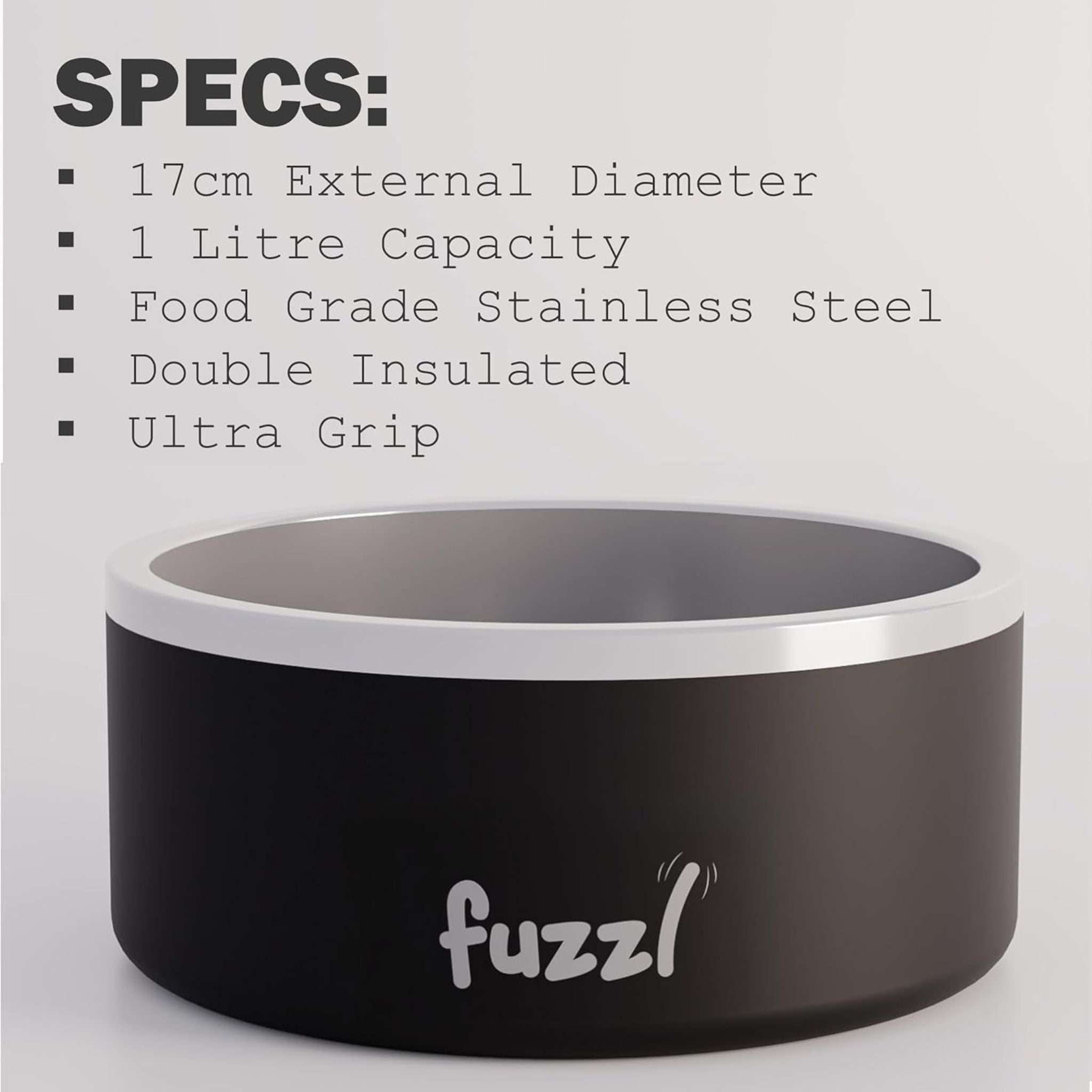 Fuzzl Titan Thermal Dog Bowl – 17cm Matt Black
