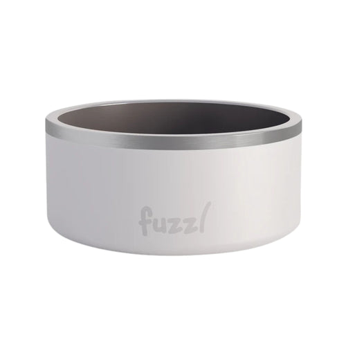 Front view of Fuzzl Titan Thermal Dog Bowl in Matt White with Fuzzl logo.