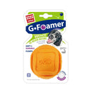 Orange GiGwi G-Foamer Ball for dogs, displayed in branded retail packaging.