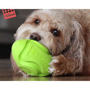 Image of a dog chewing on a bright green GiGwi G-Foamer Rugby Ball.