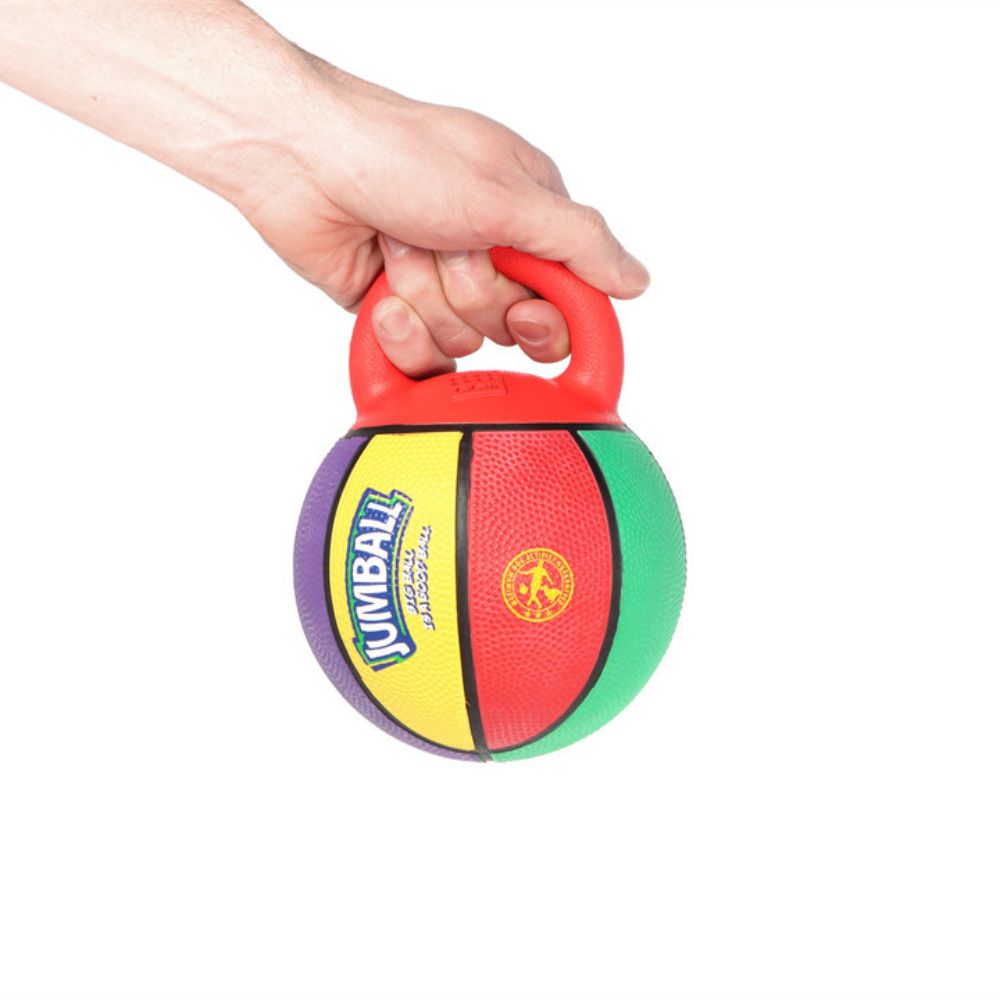 Small dog toy: Compact and sturdy rubber ball with a handle for tugging and catching.