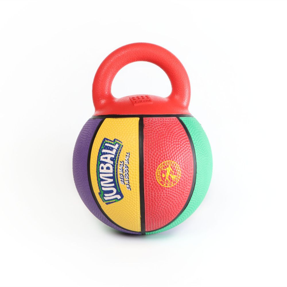 Versatile mini fetch toy: Mini Jumball for small dogs, offering bouncing, kicking, and throwing options.