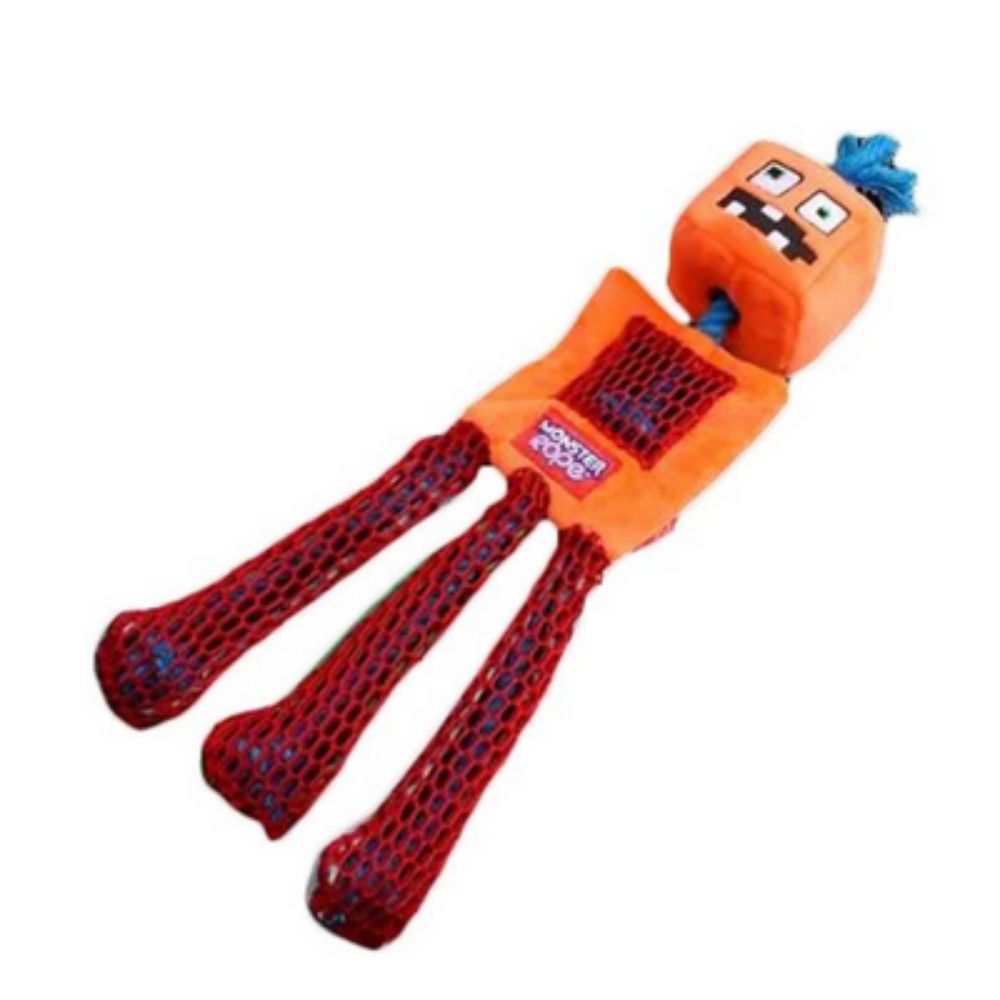 Orange Monster Plush Dog Toy with Internal Rope