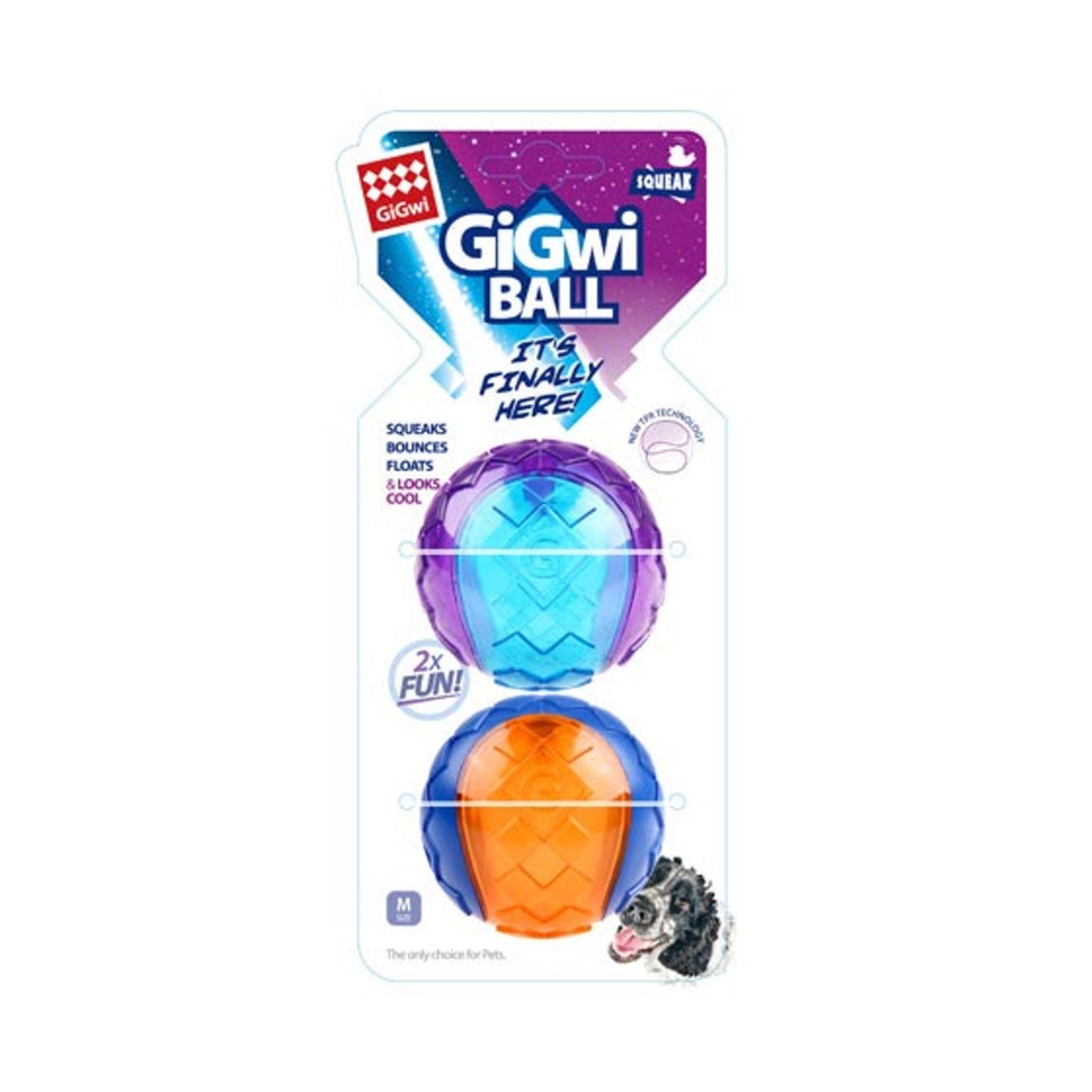 Medium GiGwi Original Ball twin-pack in retail packaging, perfect for interactive fetch and indoor chew sessions.