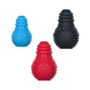 GiGwi Treat Dispensing Bulb in Small blue, Medium red and Large black, grouped on a white background