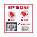 Step-by-step cleaning instructions chart for washing and sanitizing the KONG Goodie Ribbon rubber toy.