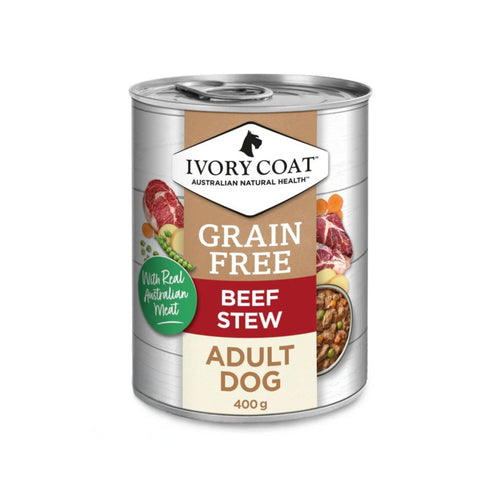 Ivory Coat Grain Free Beef Stew Adult Wet Dog Food 400g can packaging