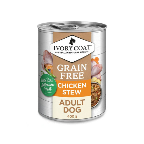 Ivory Coat Grain Free Chicken Stew Adult Wet Dog Food 400g can packaging