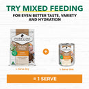 Ivory Coat adult dry and wet food chicken stew packaging with mixed feeding guide