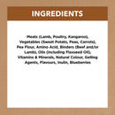 Ingredients list for Ivory Coat Grain Free Lamb & Kangaroo Stew Adult Dog Food on a white background