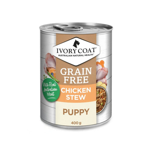 Ivory Coat Grain Free Puppy Wet Dog Food Chicken Stew 400g can packaging