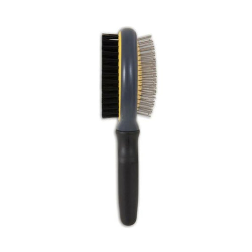 Side view of the JW Double-Sided Dog Brush, highlighting both sides and the GripSoft handle.