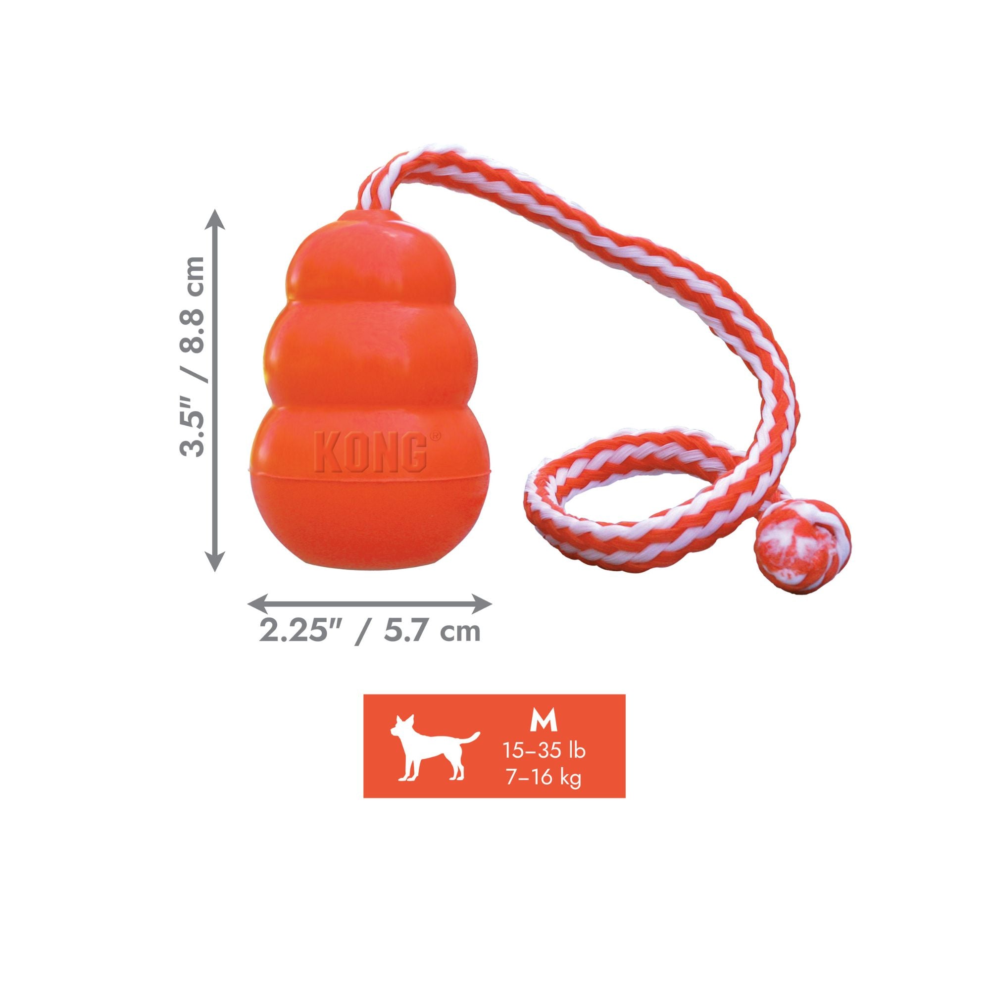 KONG Aqua medium dimensions diagram showing 5.7 x 8.8 cm