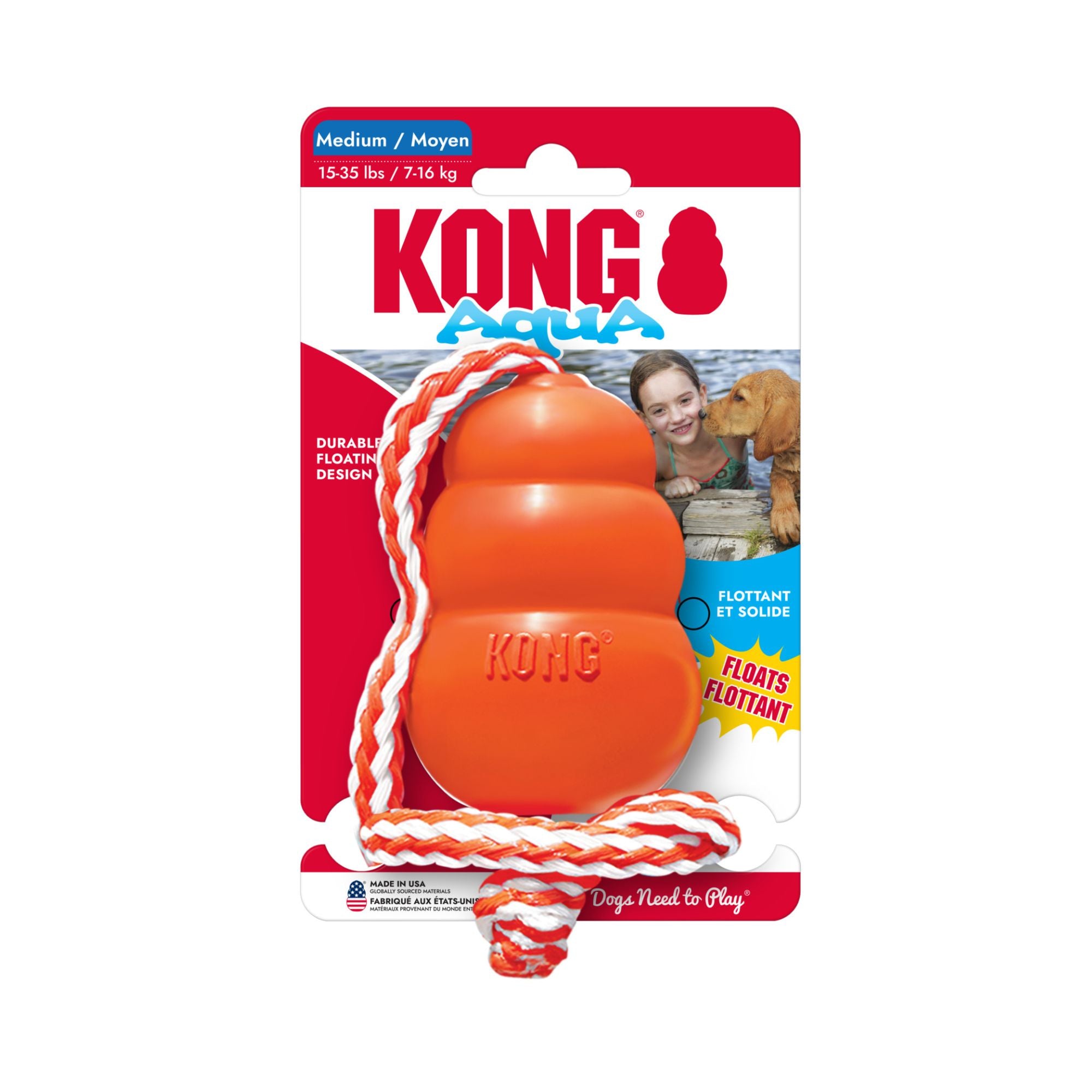 KONG Aqua Medium dog toy shown in retail packaging.