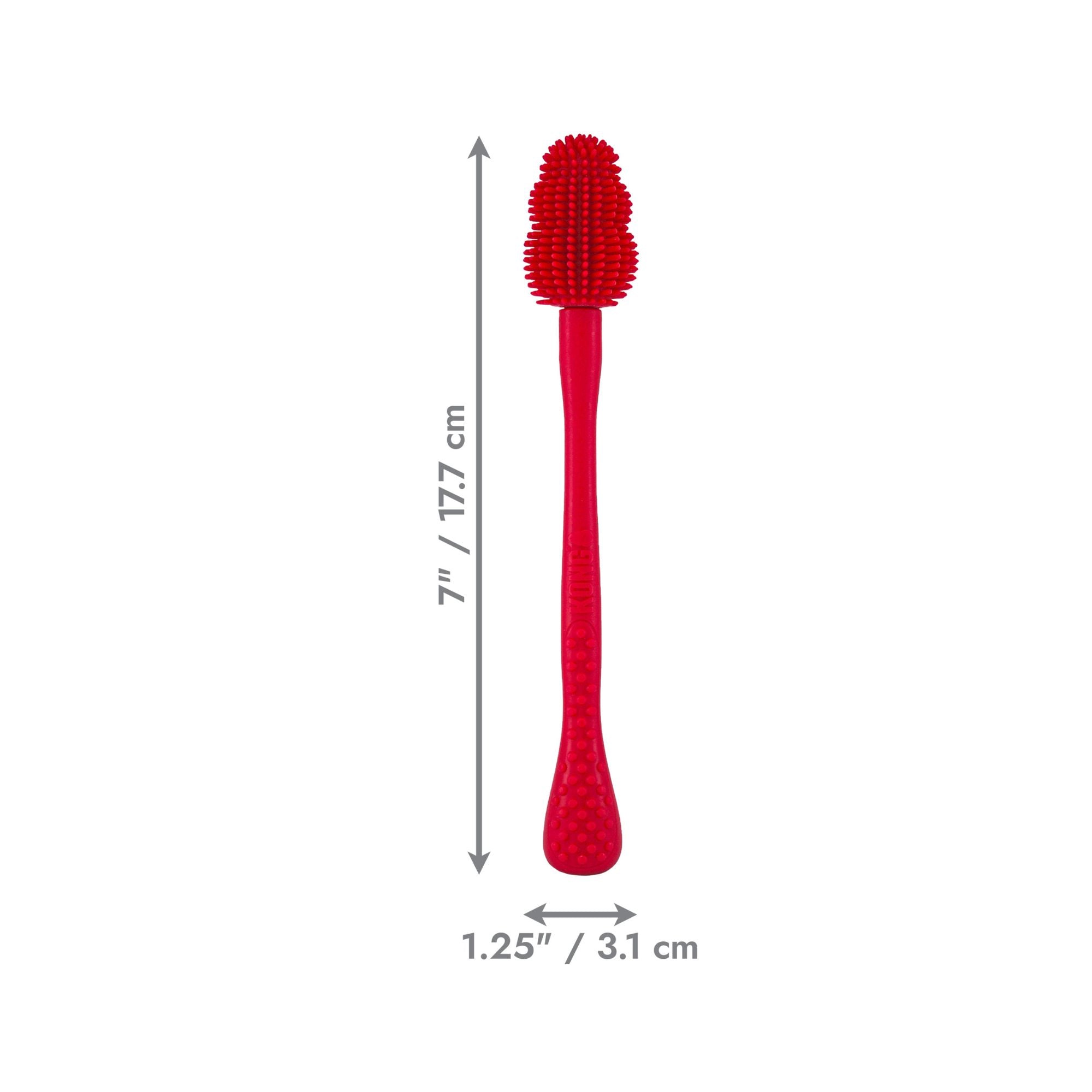 KONG Brush dimensions measuring 1.25 inches by 7 inches (3.1 x 17.7 cm) for cleaning KONG dog toys