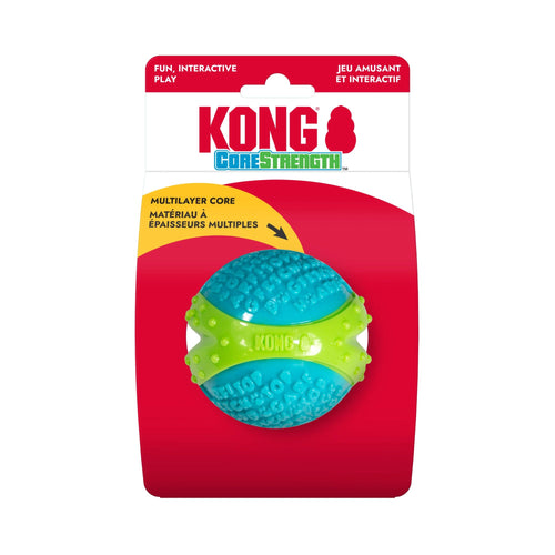 KONG CoreStrength Ball dog toy on its official red and white retail packaging.
