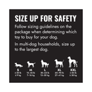 KONG Exreme Dog Toy sizing chart with illustrations and weight guidelines on a black background