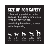KONG Exreme Dog Toy sizing chart with illustrations and weight guidelines on a black background