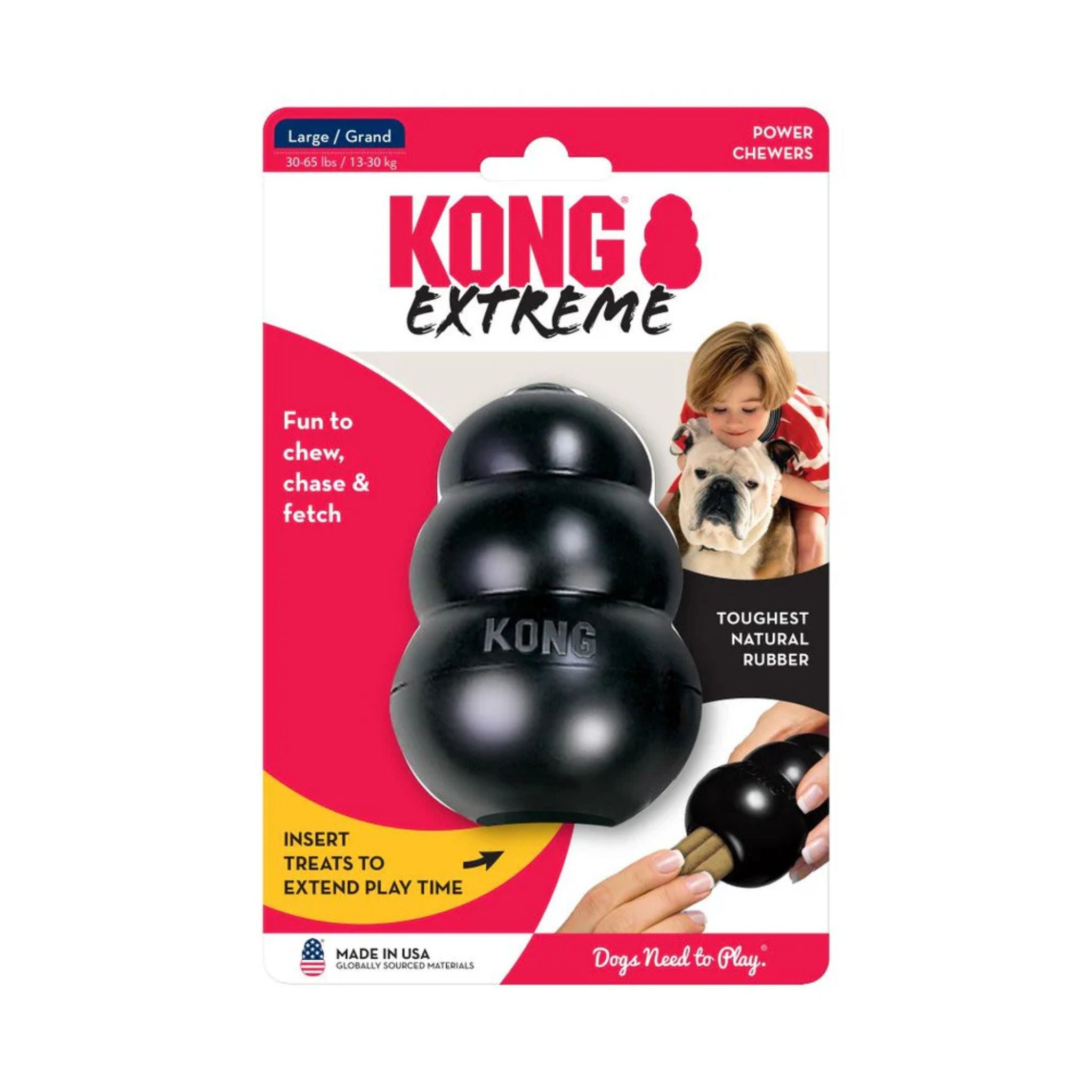 KONG Extreme Black Rubber Dog Toy displayed in retail packaging.