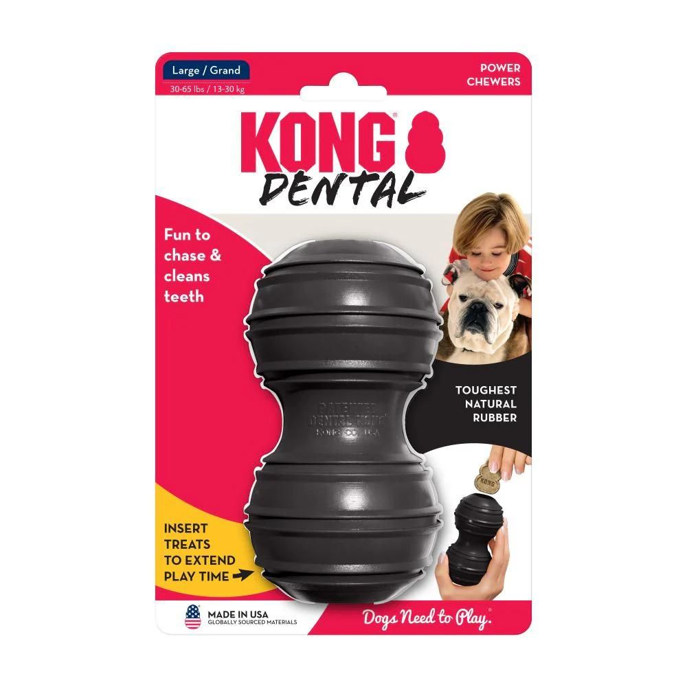 KONG Extreme Dental Rubber Dog Chew Toy in retail packaging.