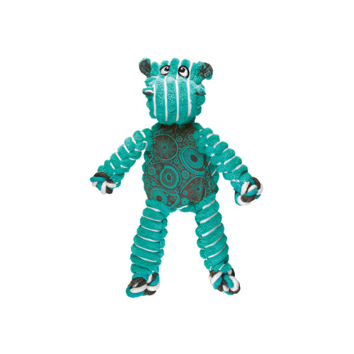 KONG Floppy Knots dog toy - green and black plush with internal knotted rope for extra durability.