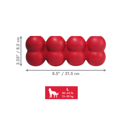 Dimension diagram showing the length and thickness measurements for the large KONG Goodie Ribbon toy.