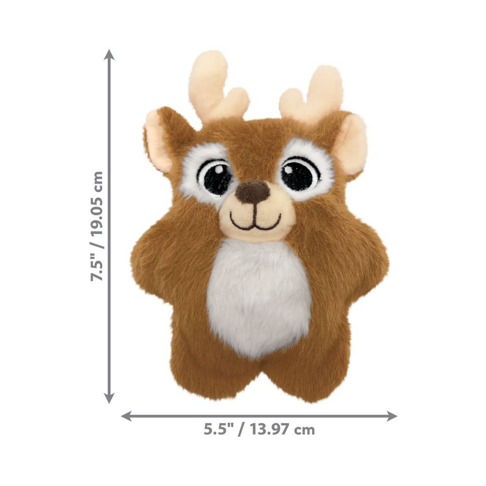 Dimensions of KONG Plush Reindeer dog toy.