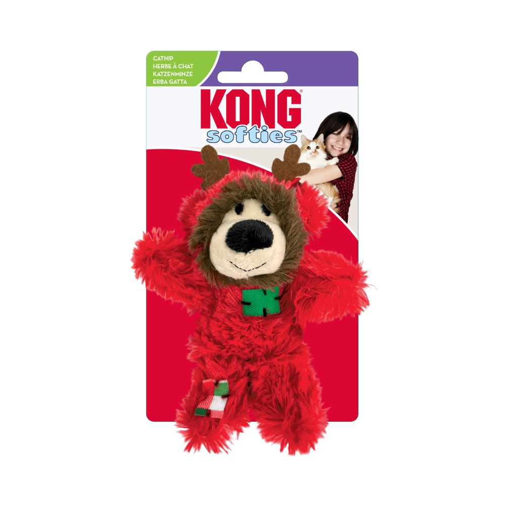 Crinkle Sound Feature - KONG Holiday Softies Patchwork Bear Cat Toy for Playful Instincts