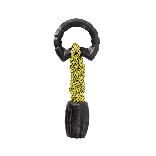 KONG Jaxx Braided Tug Dog Toy - featuring durable black rubber attached to yellow rope