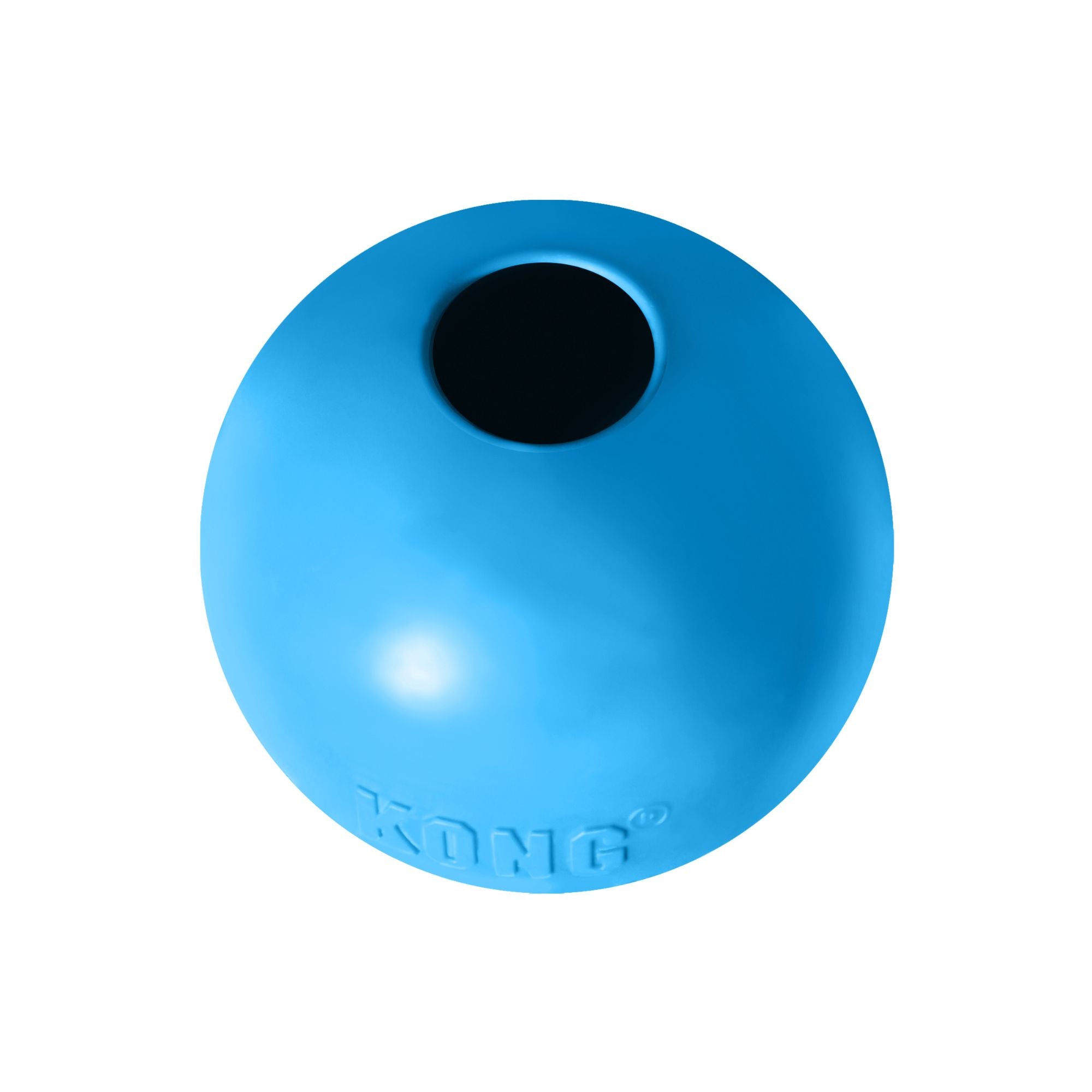 Blue KONG Puppy Ball with Hole on a white background