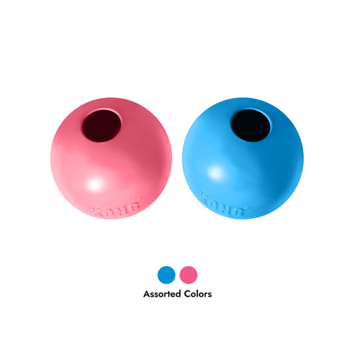 KONG Puppy Ball with Hole in Pink and Blue with colour swatches showing assorted colours