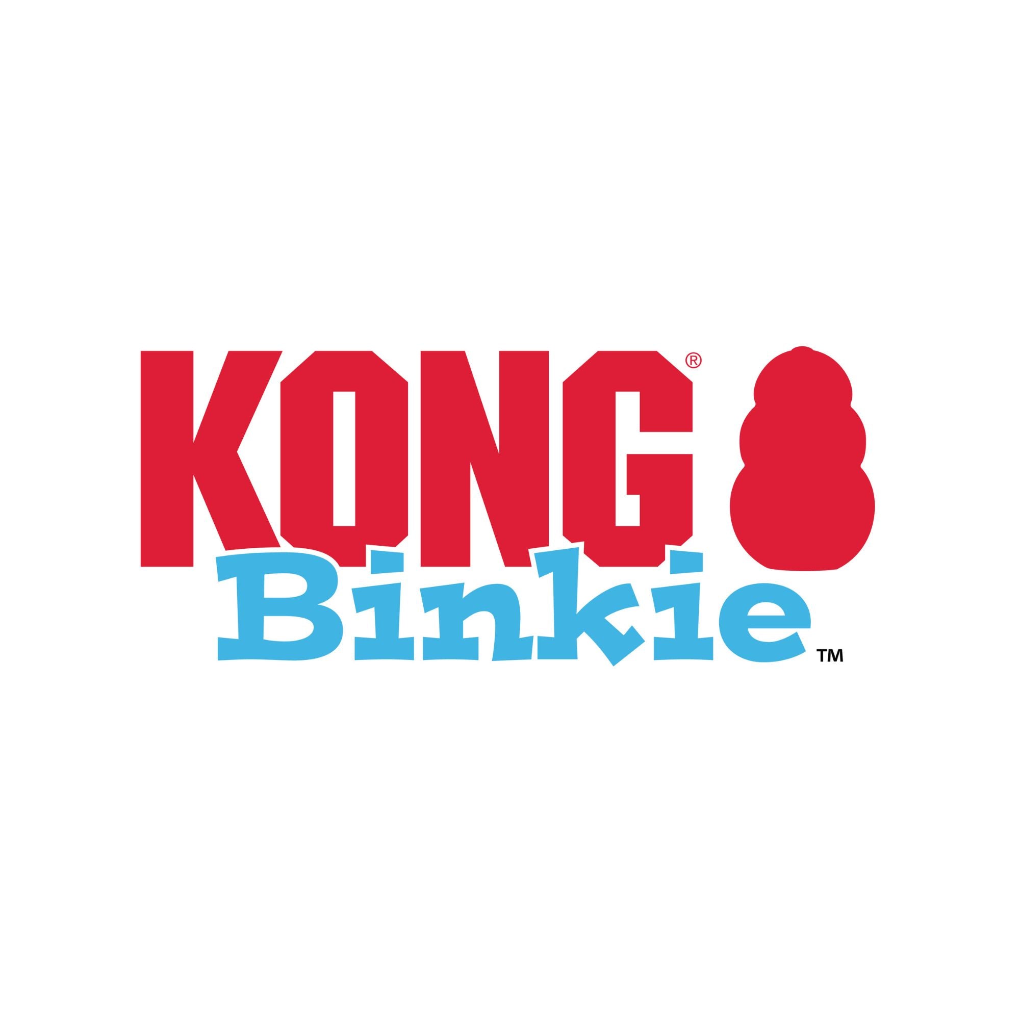 KONG Binkie logo on a plain white background, with 'KONG' in large red letters and 'Binkie' in light blue, plus a red KONG-shaped icon.