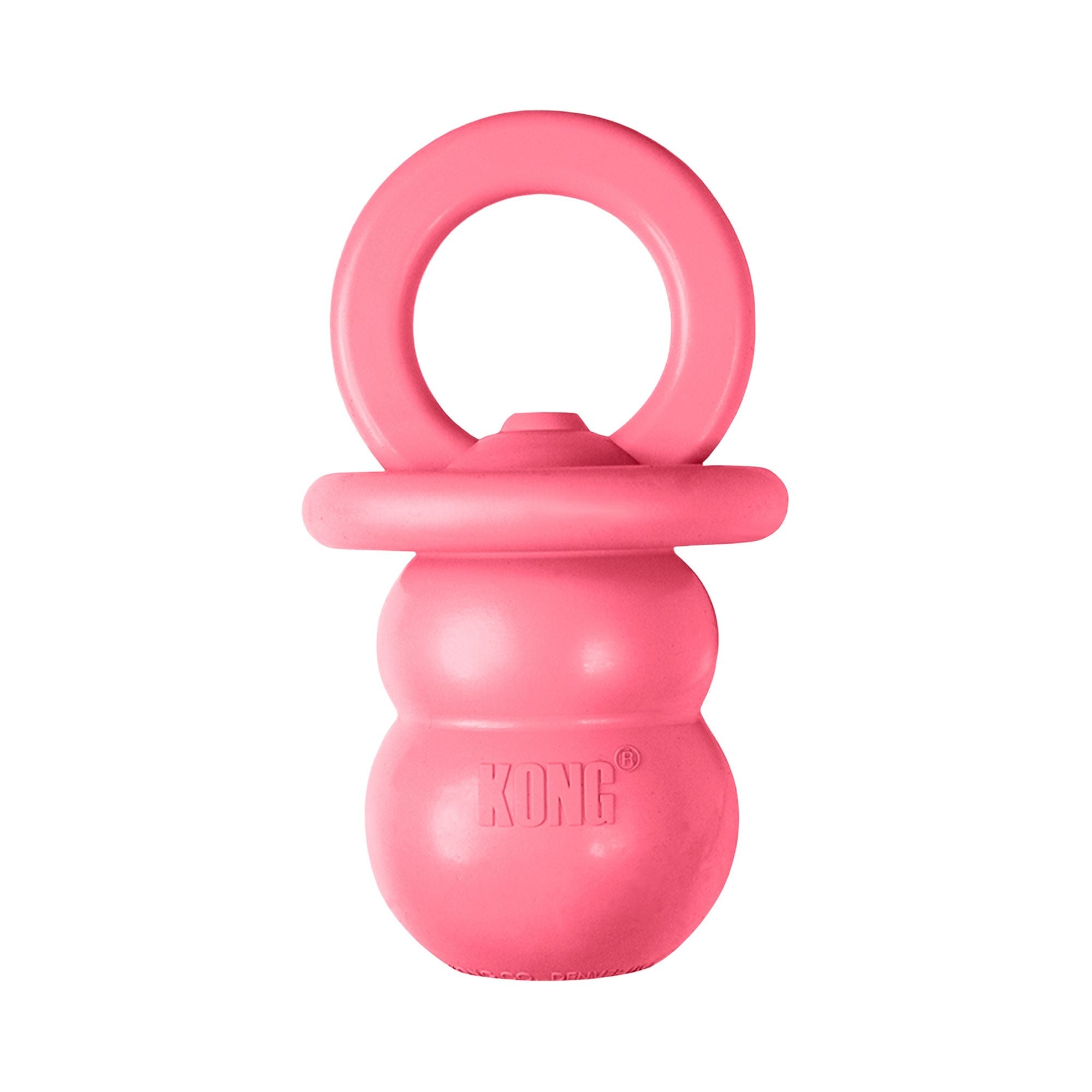 Pink KONG Puppy Binkie natural rubber puppy toy on a white background.