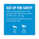 KONG Puppy Binkie Size Up for Safety graphic recommending that owners follow the size guidelines on the packaging.
