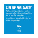 KONG Puppy Flyer Size Up for Safety graphic recommending owners follow the size guide on the product packaging.
