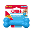 KONG Puppy Goodie Bone dog toy in bright blue, shown on its retail packaging against a plain white background.