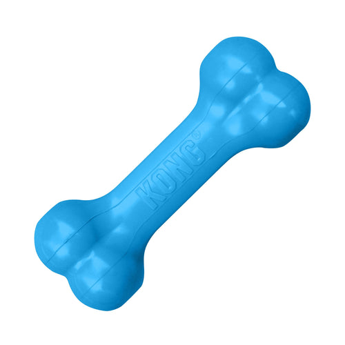 A bright blue KONG Puppy Goodie Bone dog toy on a solid white background.