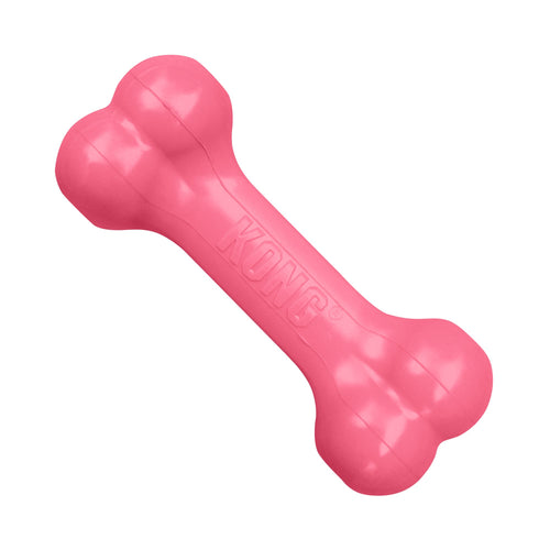 A bright pink KONG Puppy Goodie Bone dog toy on a solid white background.